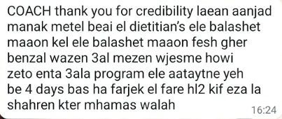 WhatsApp testimonial from a real client